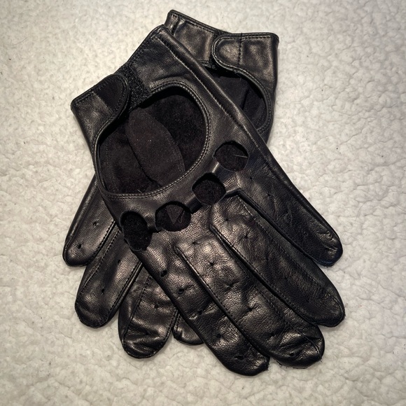 Accessories Mens Black Leather Driving Gloves Large Knuckle Holes